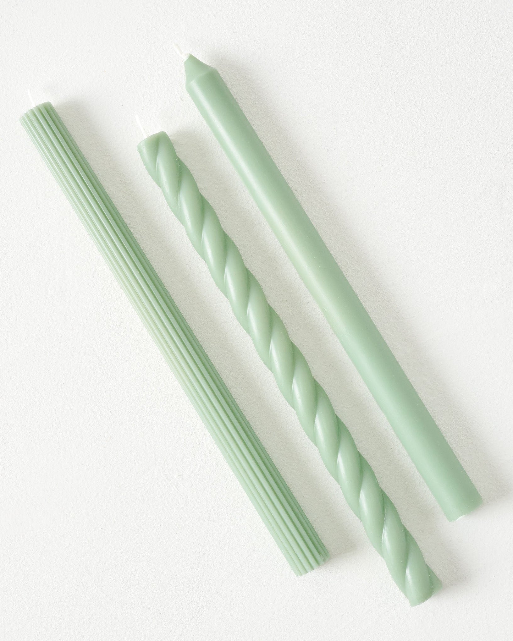 Assorted Sage Green Taper Candle Set