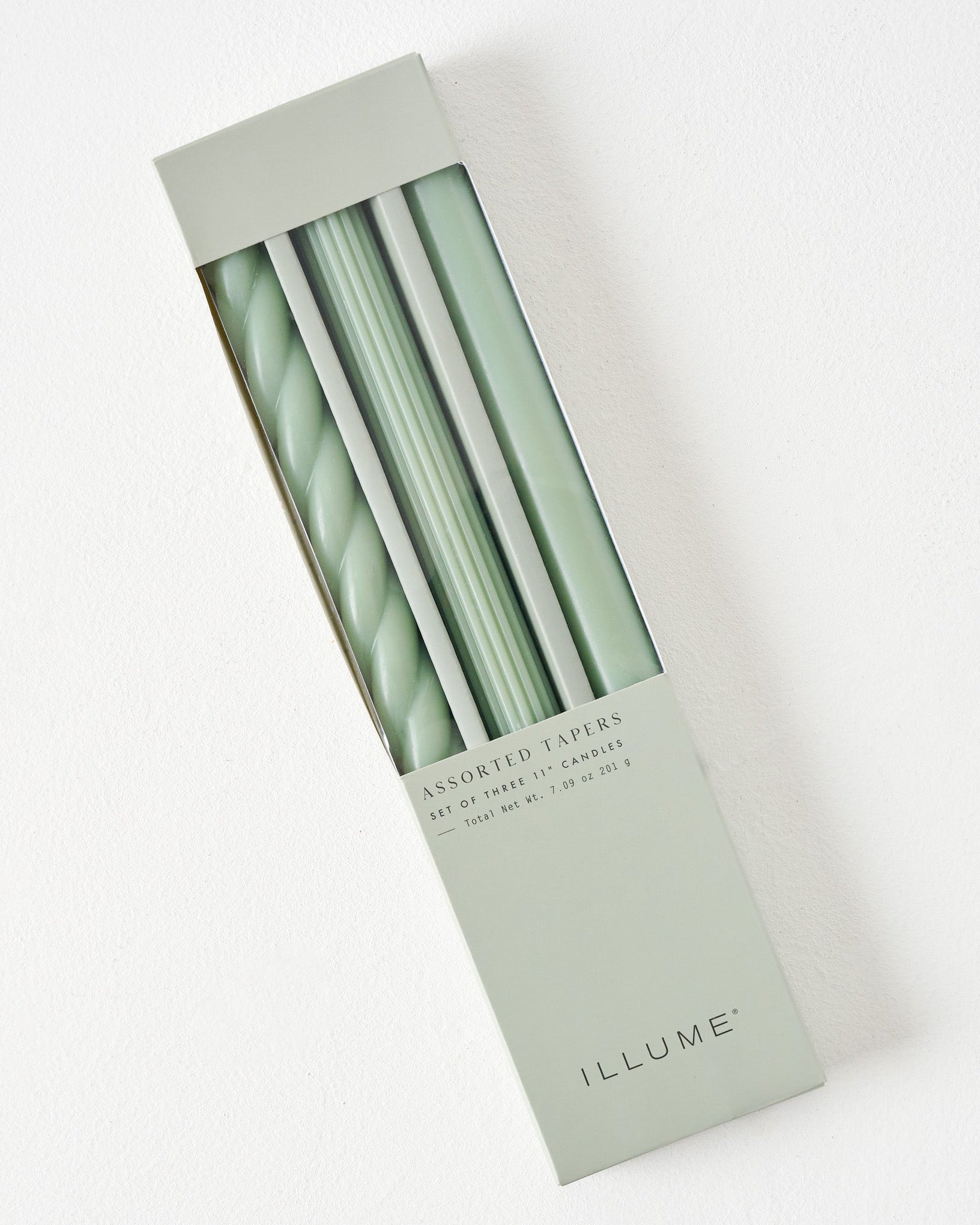 Assorted Sage Green Taper Candle Set