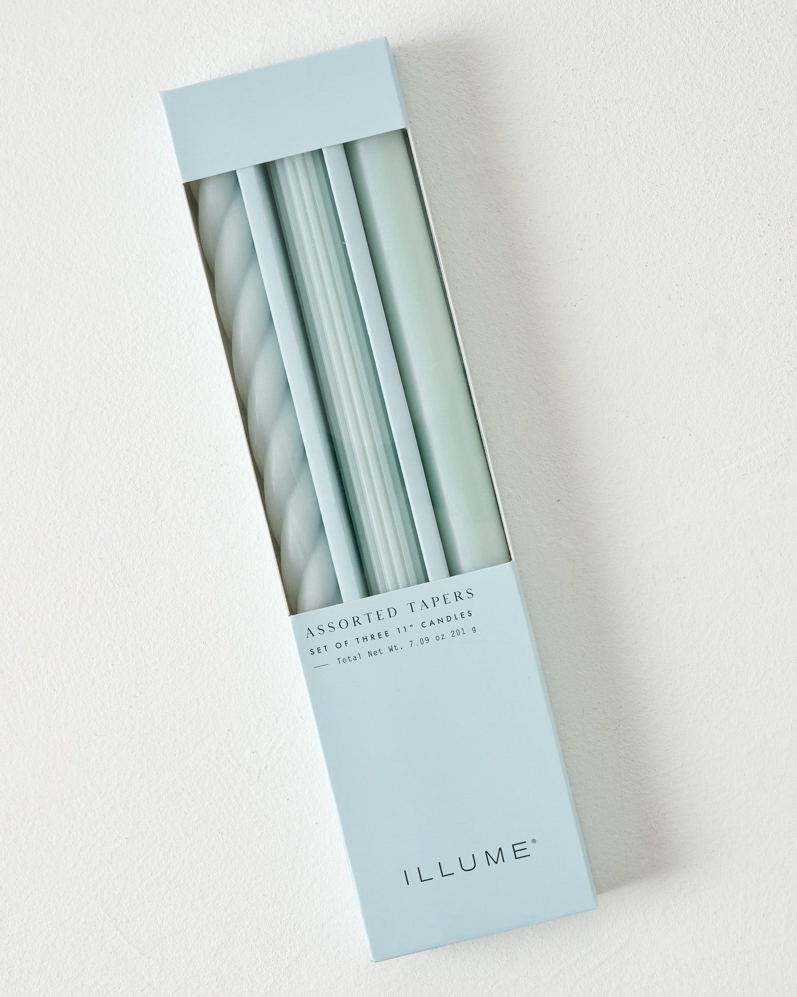 Assorted Light Blue Taper Candle Set