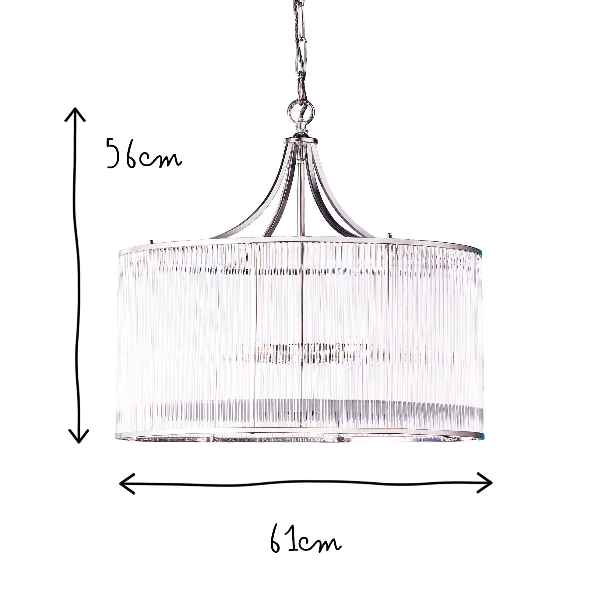 Artemis Chandelier in nickel with glass rods and frosted glass baffle