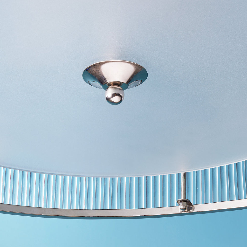 Artemis Chandelier in nickel with glass rods and frosted glass baffle