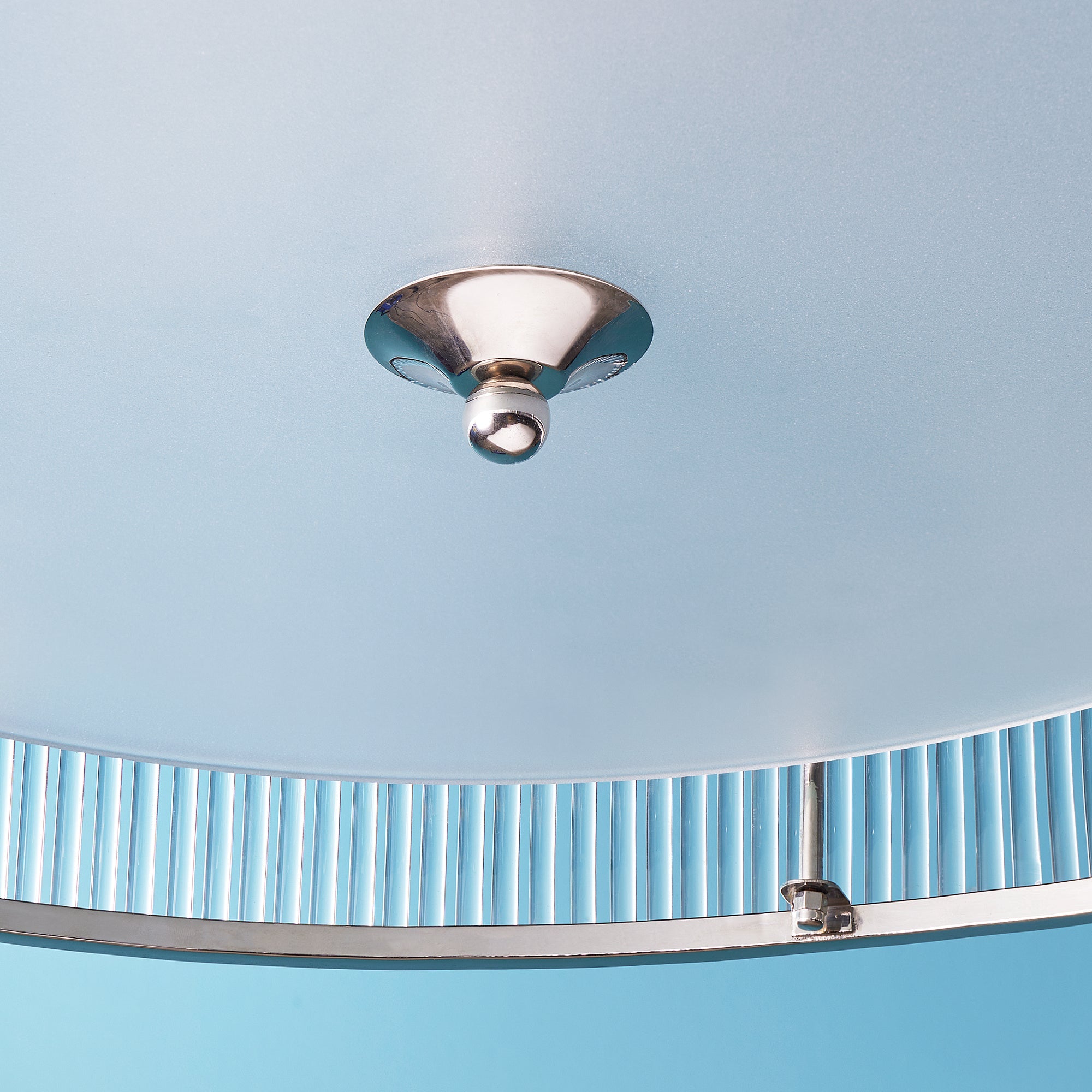 Artemis Chandelier in nickel with glass rods and frosted glass baffle