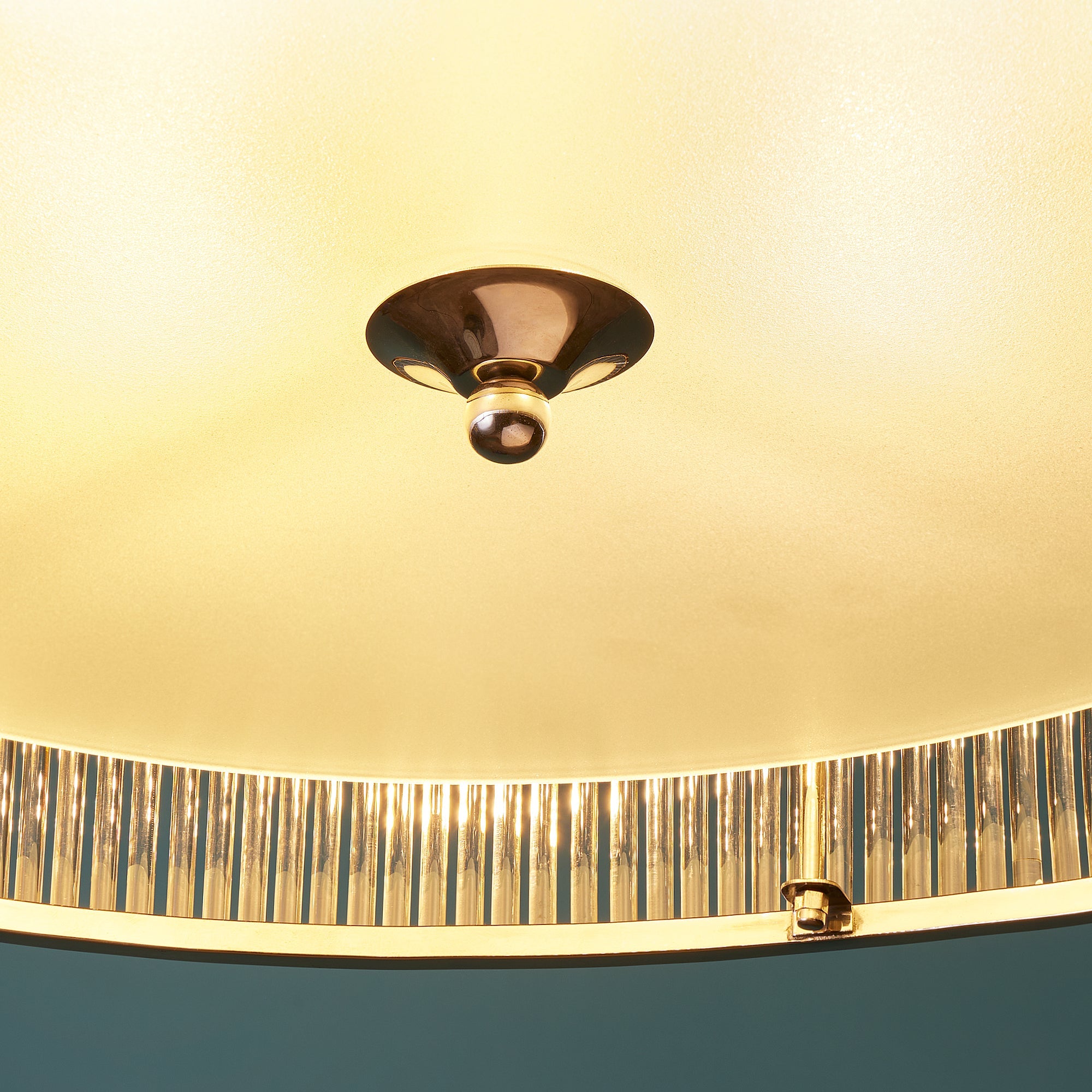 Artemis Chandelier in nickel with glass rods and frosted glass baffle