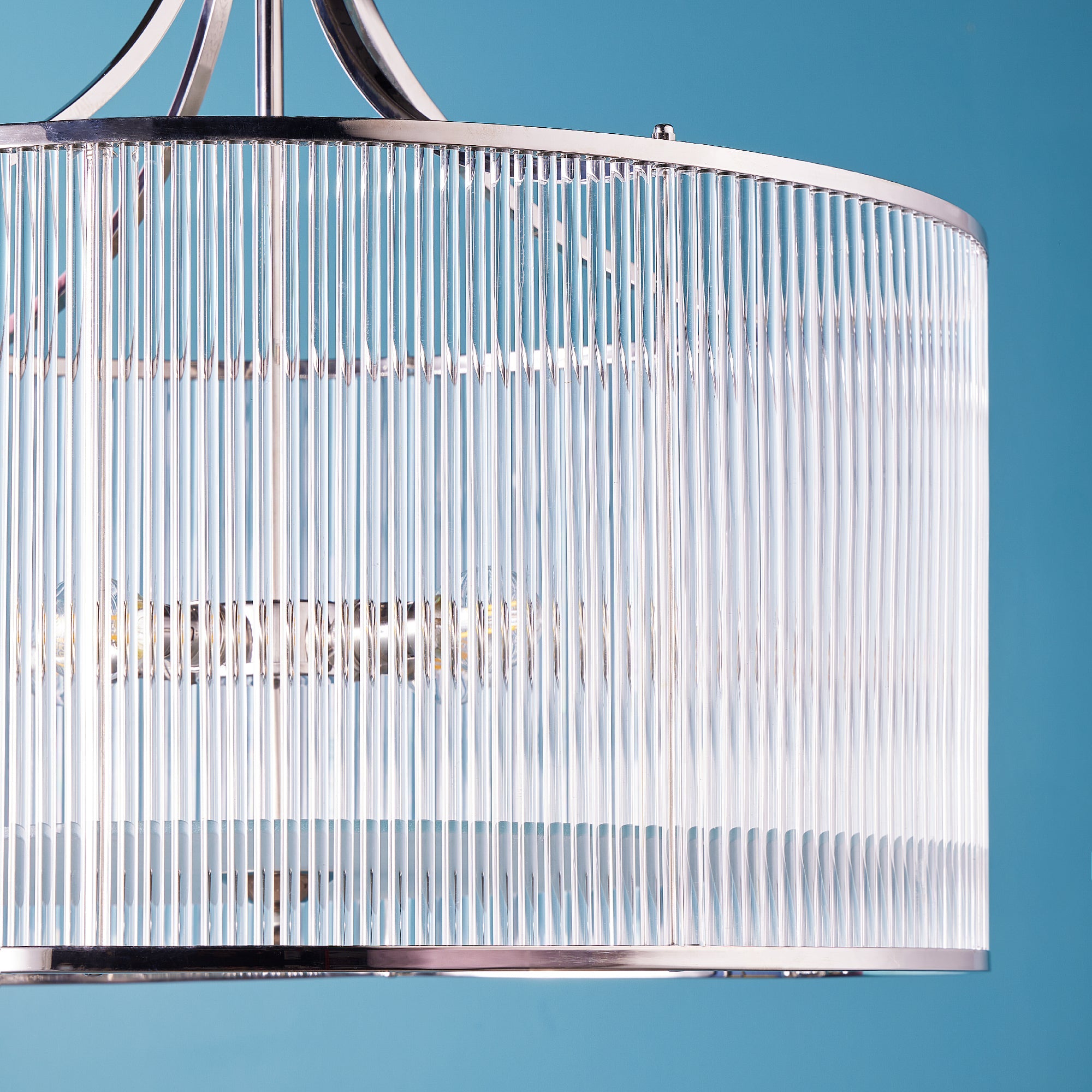 Artemis Chandelier in nickel with glass rods and frosted glass baffle
