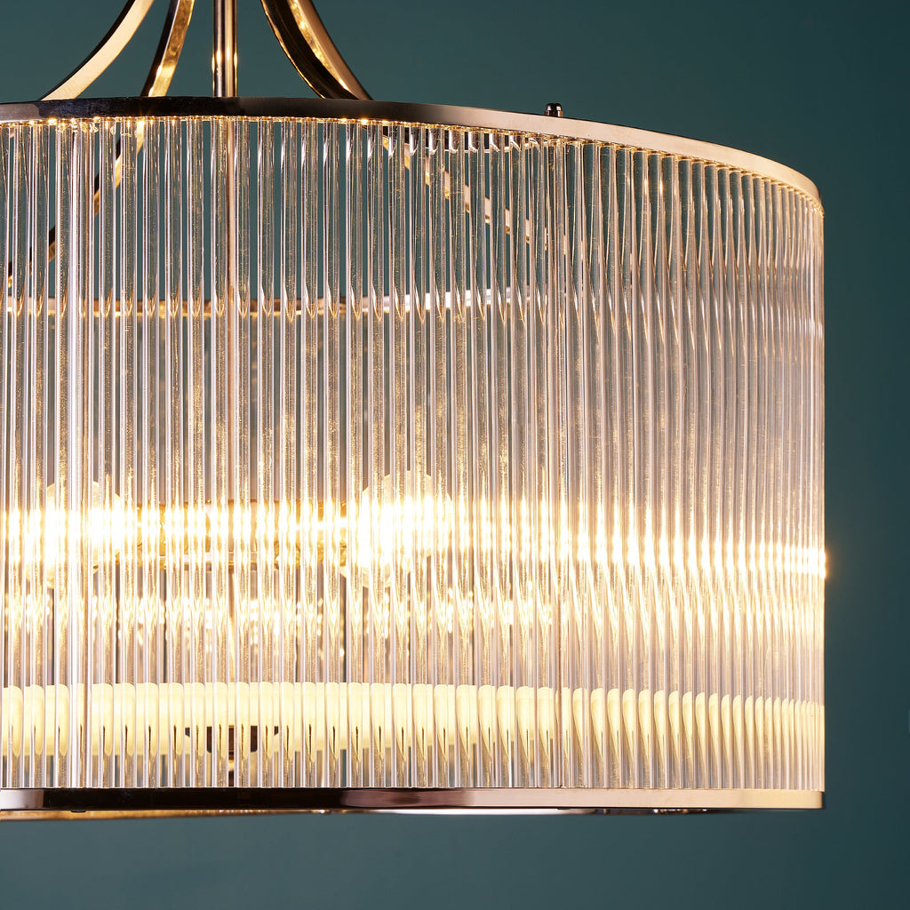 Artemis Chandelier in nickel with glass rods and frosted glass baffle