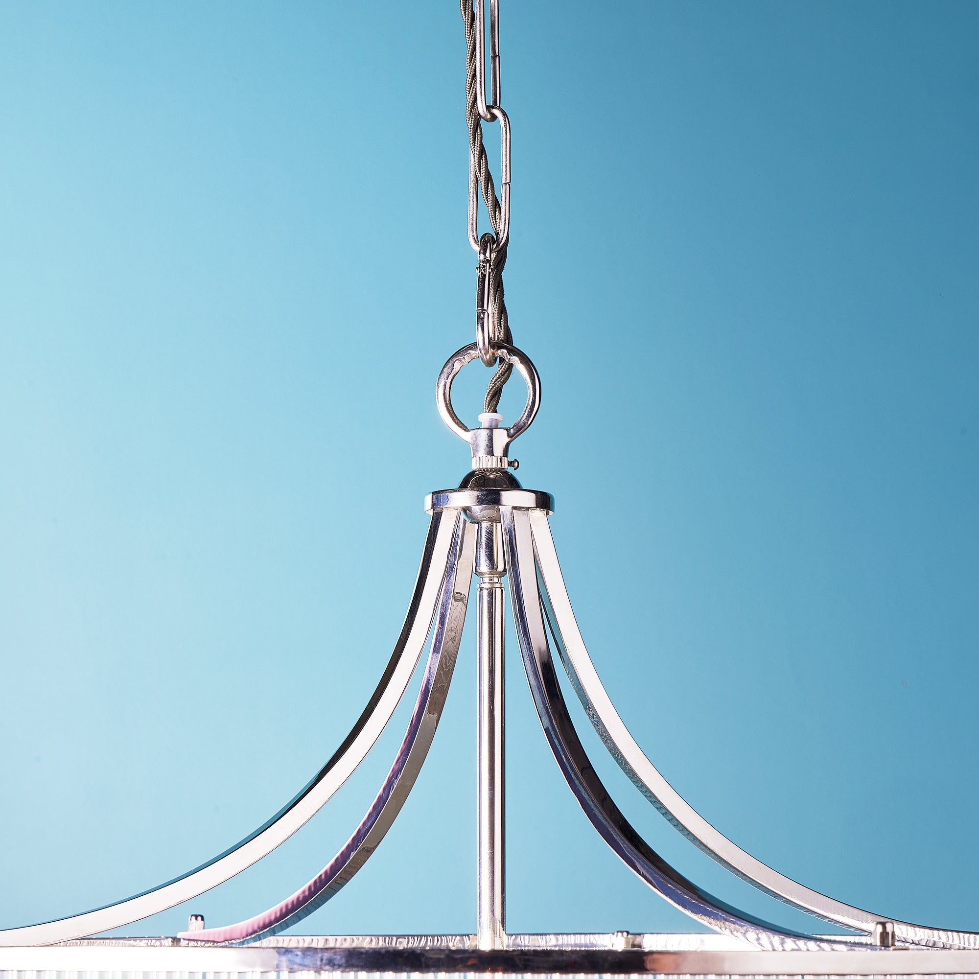 Artemis Chandelier in nickel with glass rods and frosted glass baffle