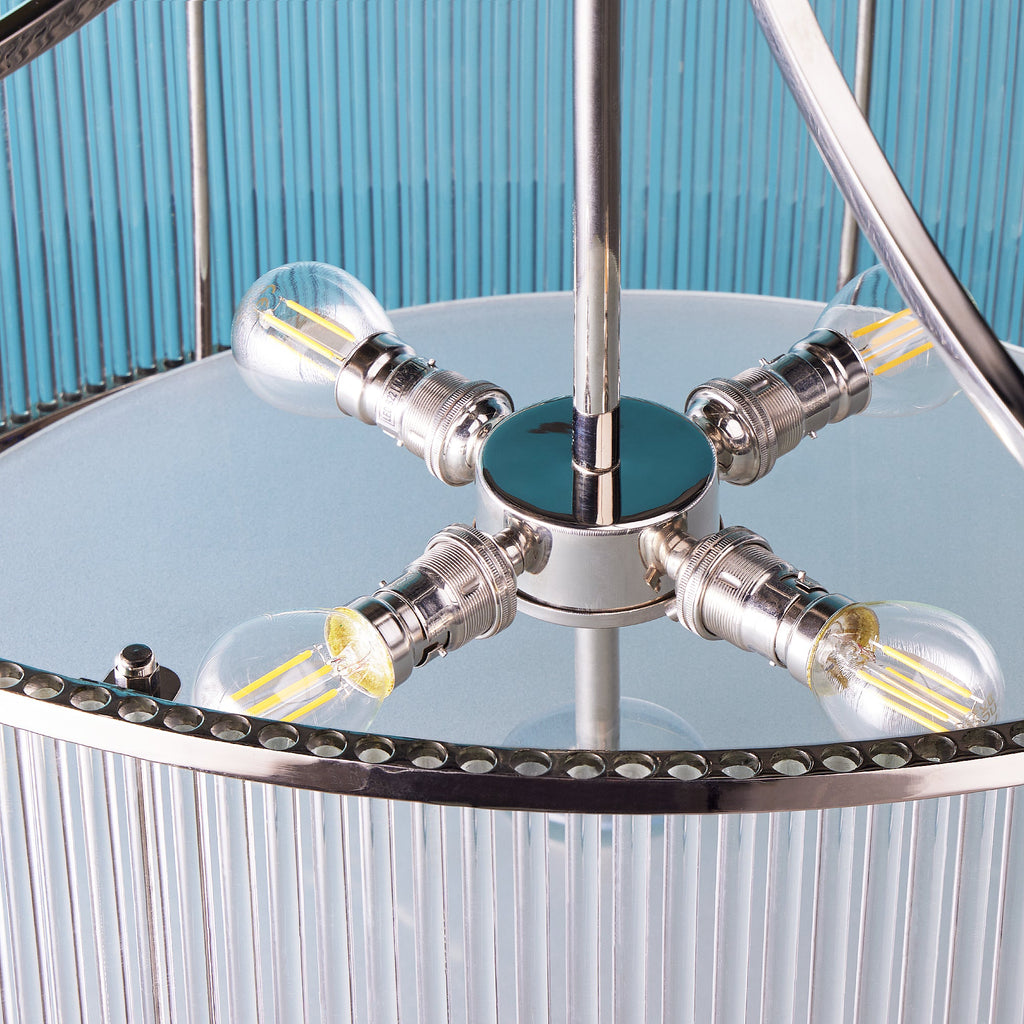 Artemis Chandelier in nickel with glass rods and frosted glass baffle