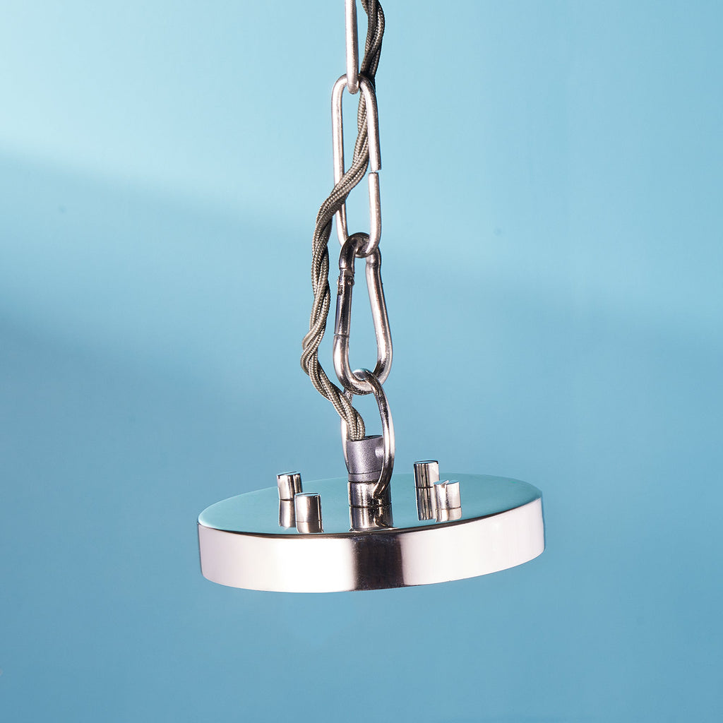 Artemis Chandelier in nickel with glass rods and frosted glass baffle