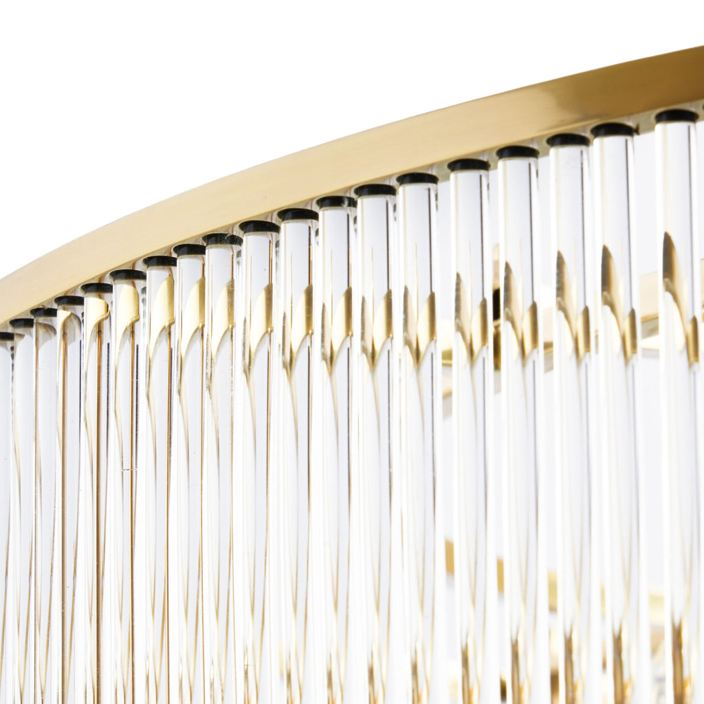 Athena Chandelier in brass with glass rods and frosted glass baffle