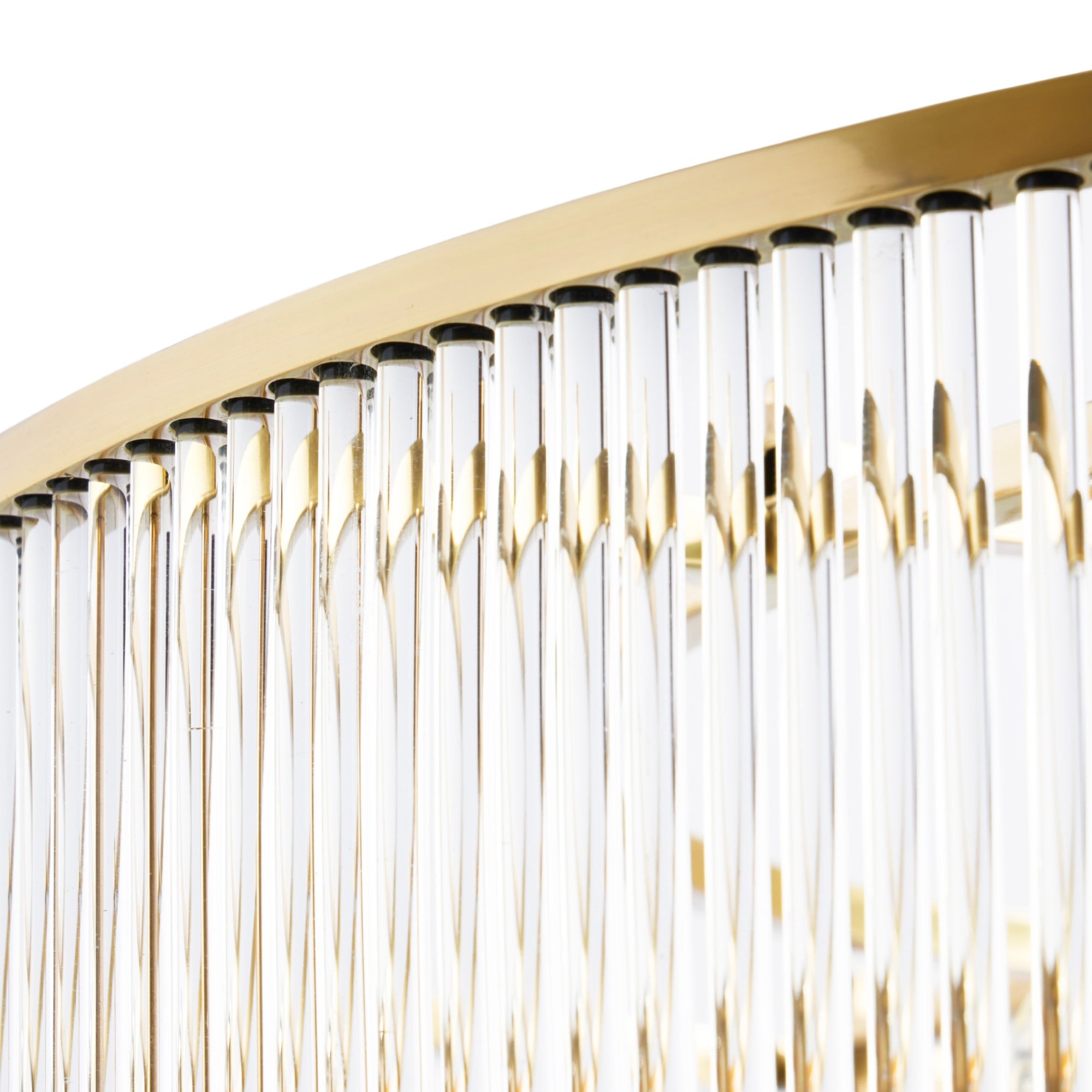 Athena Chandelier in brass with glass rods and frosted glass baffle