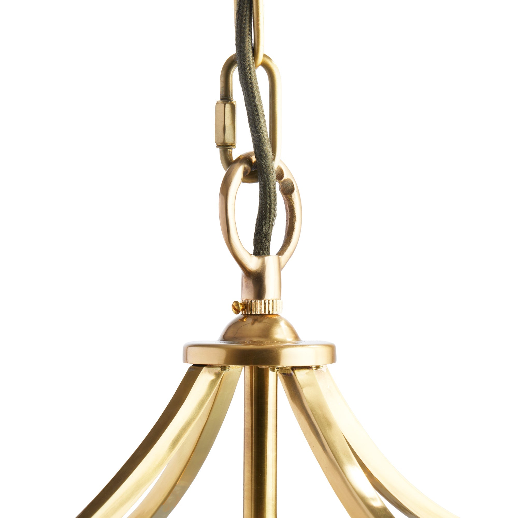 Athena Chandelier in brass with glass rods and frosted glass baffle