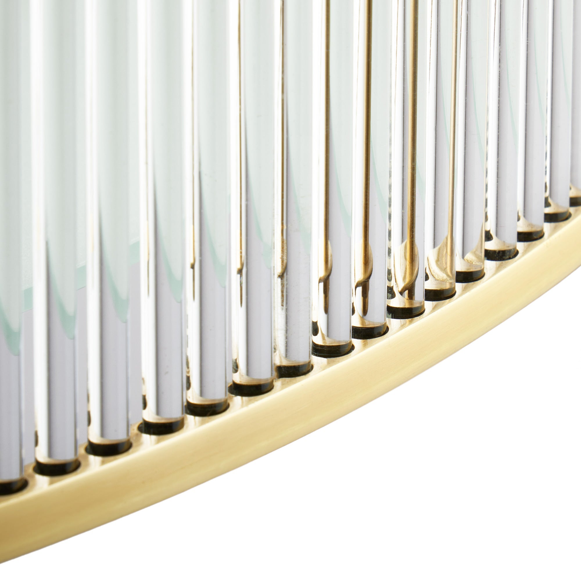 Athena Chandelier in brass with glass rods and frosted glass baffle