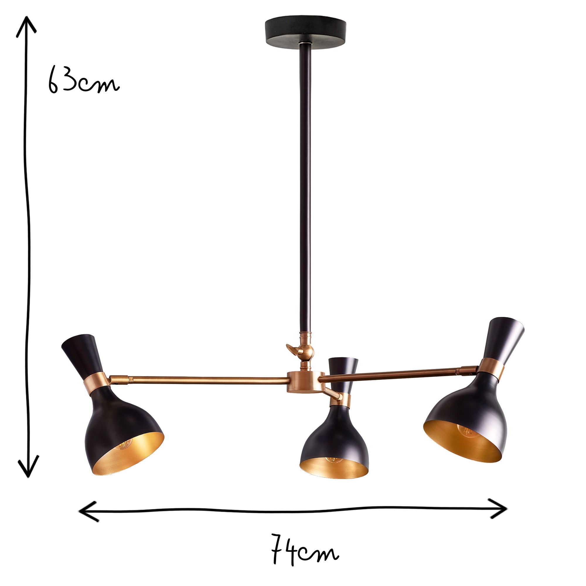 Ascot three armed chandelier in black