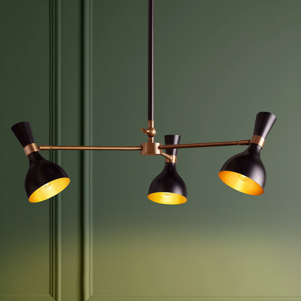 Ascot three armed chandelier in black