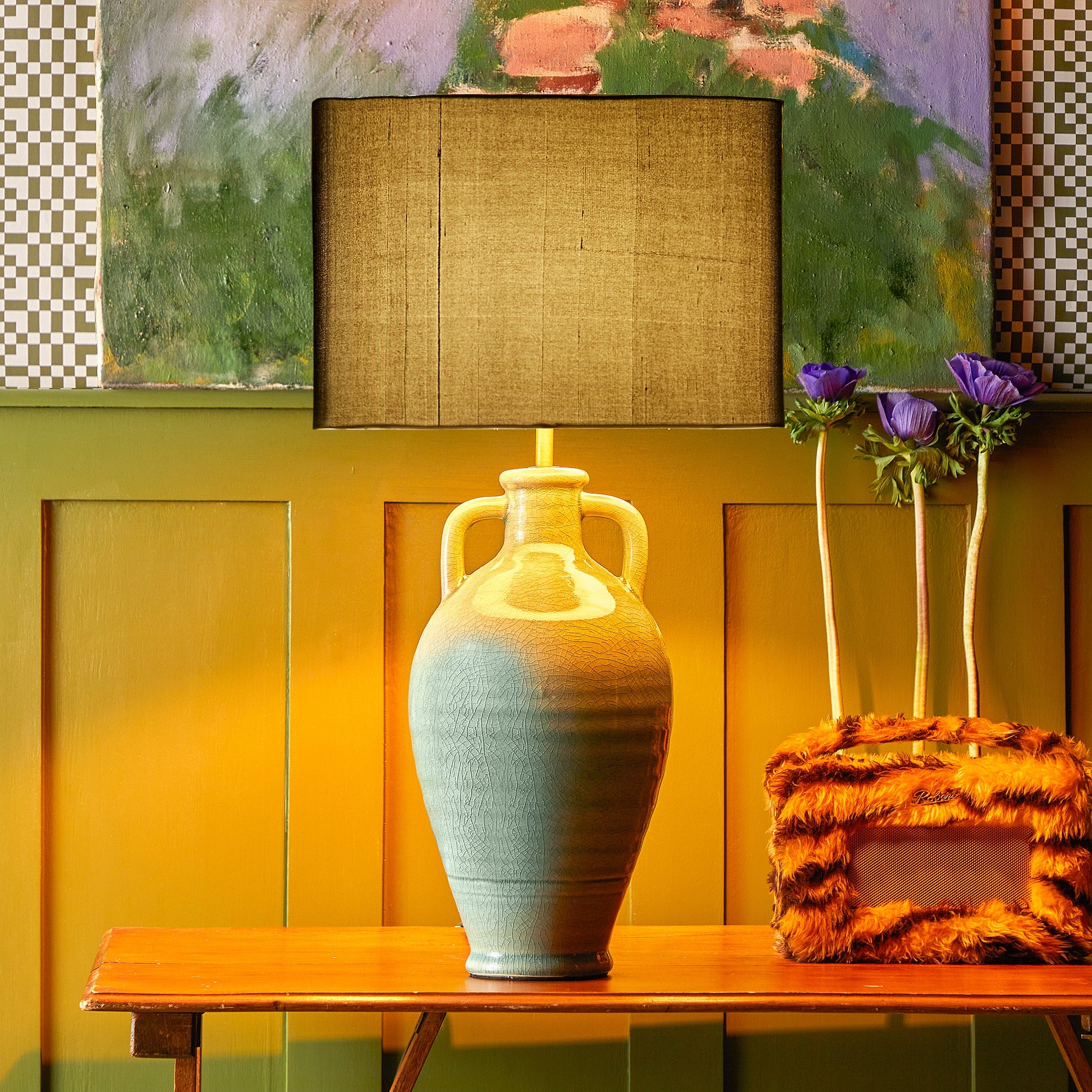 Ampulla table lamp in dark celadon