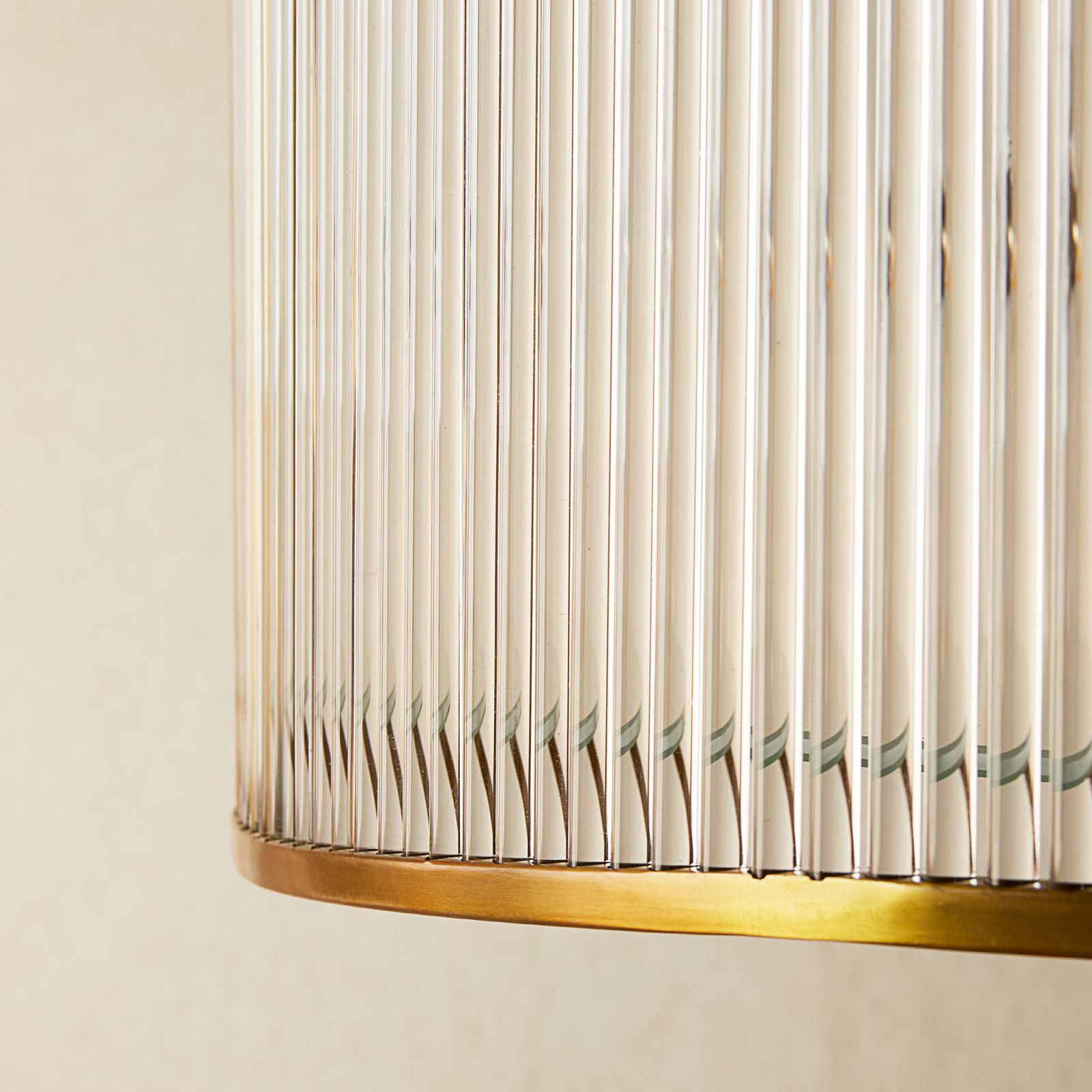 Artemis circular chandelier in brass with glass rods and frosted glass baffle